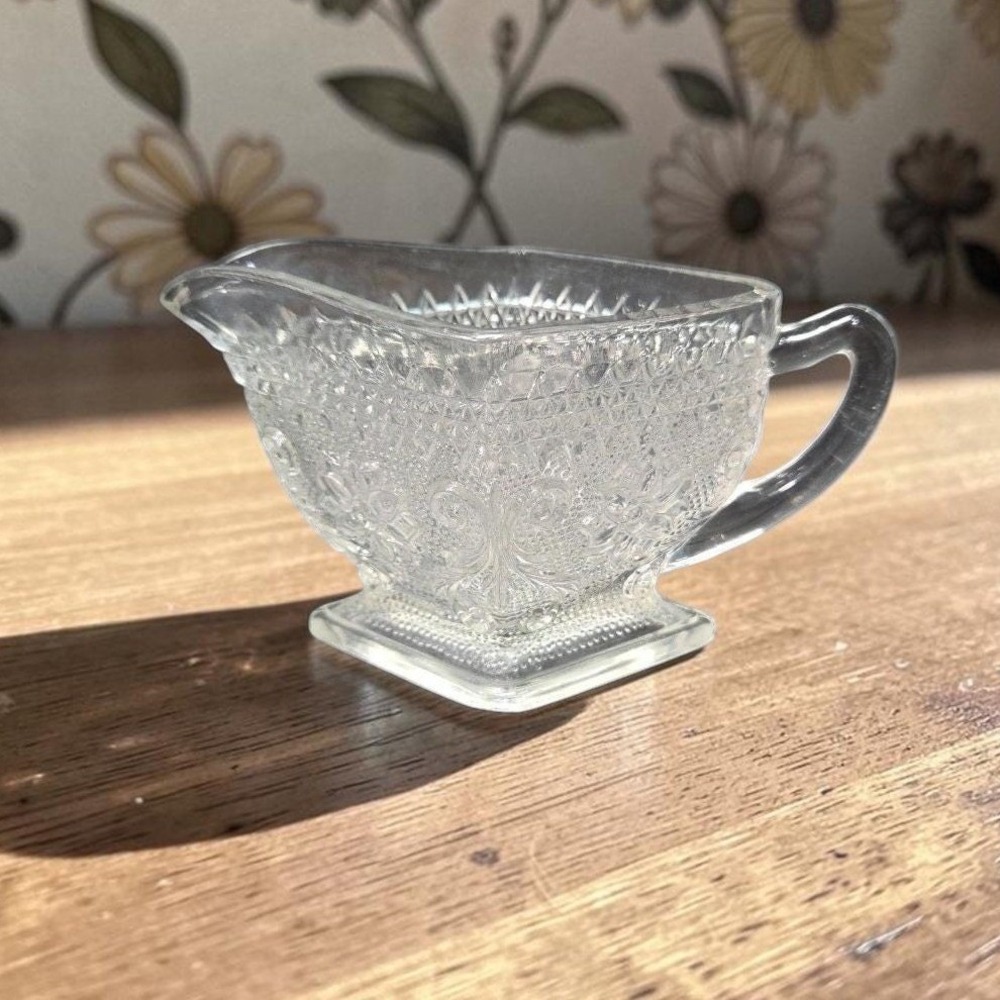 Indiana Glass Tiara Clear Creamer, Sandwich Daisy Scroll Design Floral Tableware